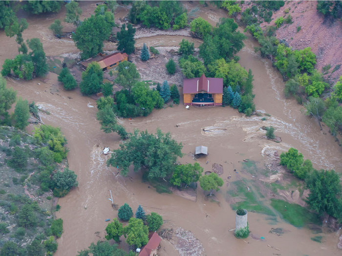 An aerial photo taken Sept. 14, 2013 of a flood-affected area of northern Colorado along the Big Thompson River, which was declared a federal disaster area.