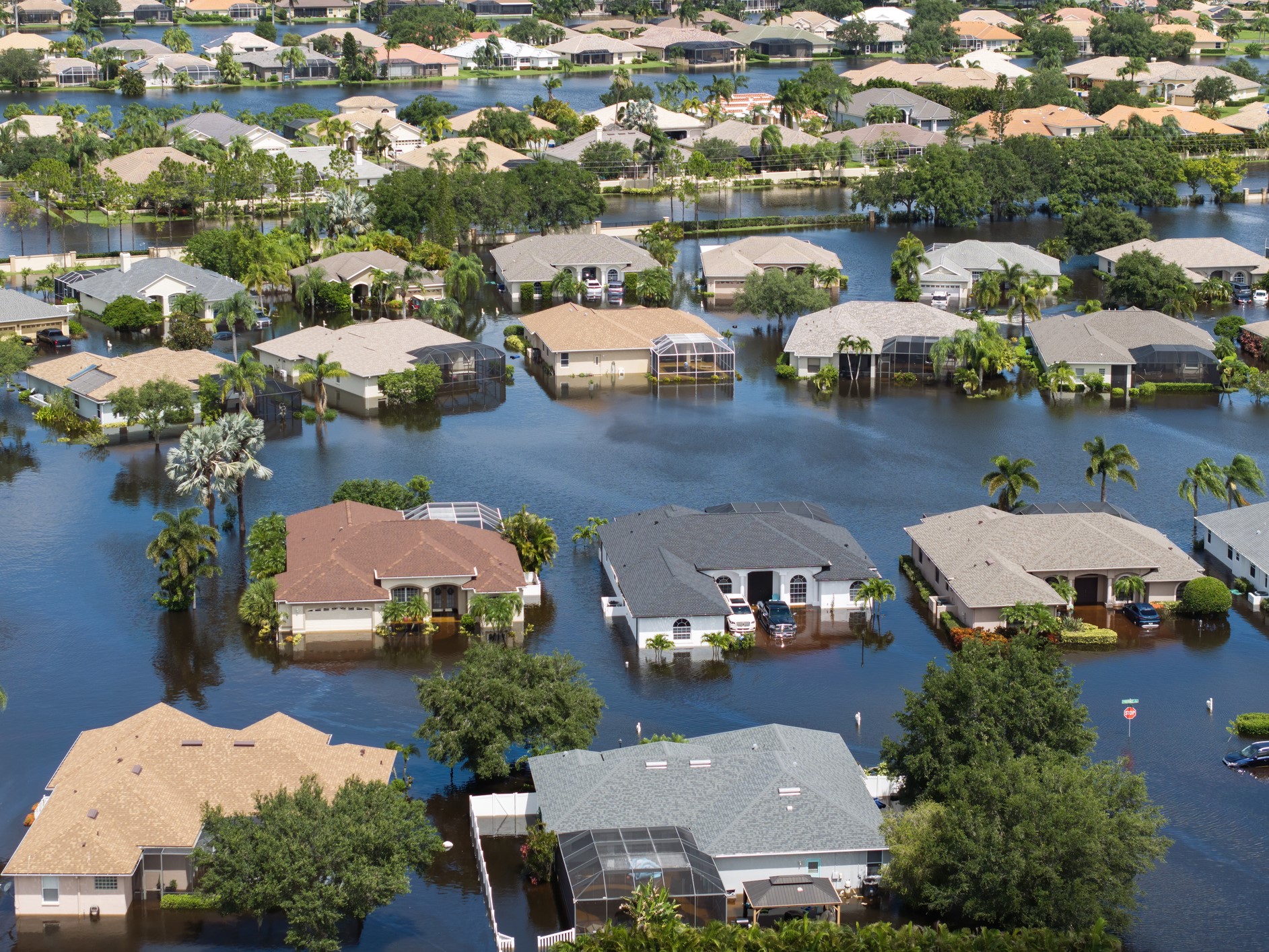 Flooded houses from hurricane Debby rainfall