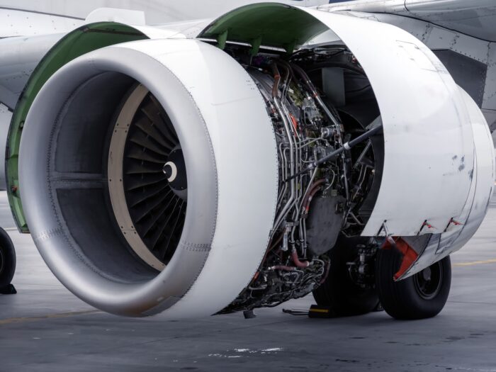 Jet engine Of a broken plane Under repair