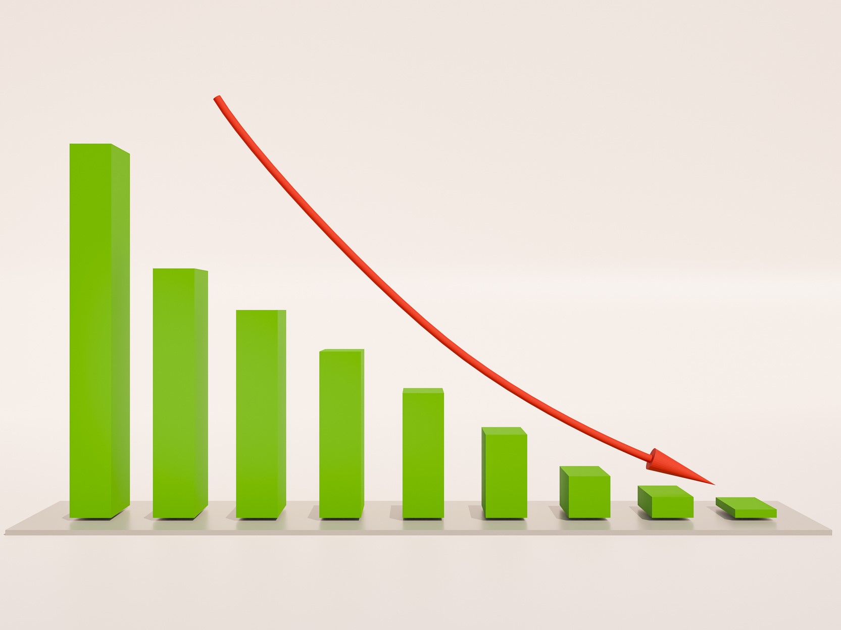 Declining bar chart with arrow.