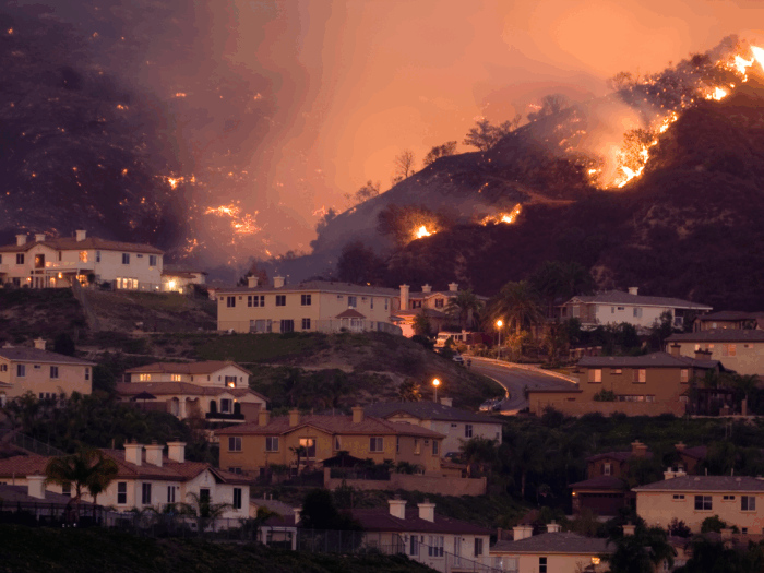 wildfire in residential neighborhood