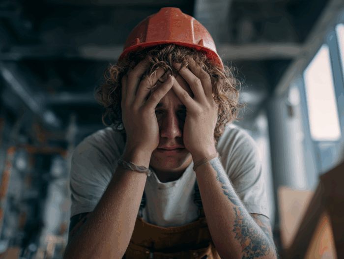stressed construction worker