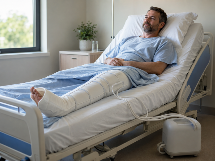 patient with intermittent limb compression device concept